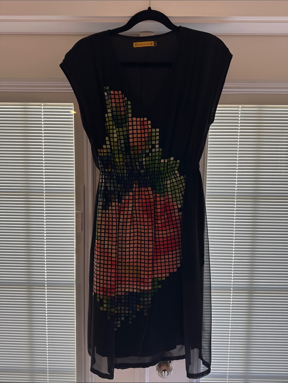 Vintage Anthropologie Black Floral Pixel-Print Dress S by Pankaj and Nidhi